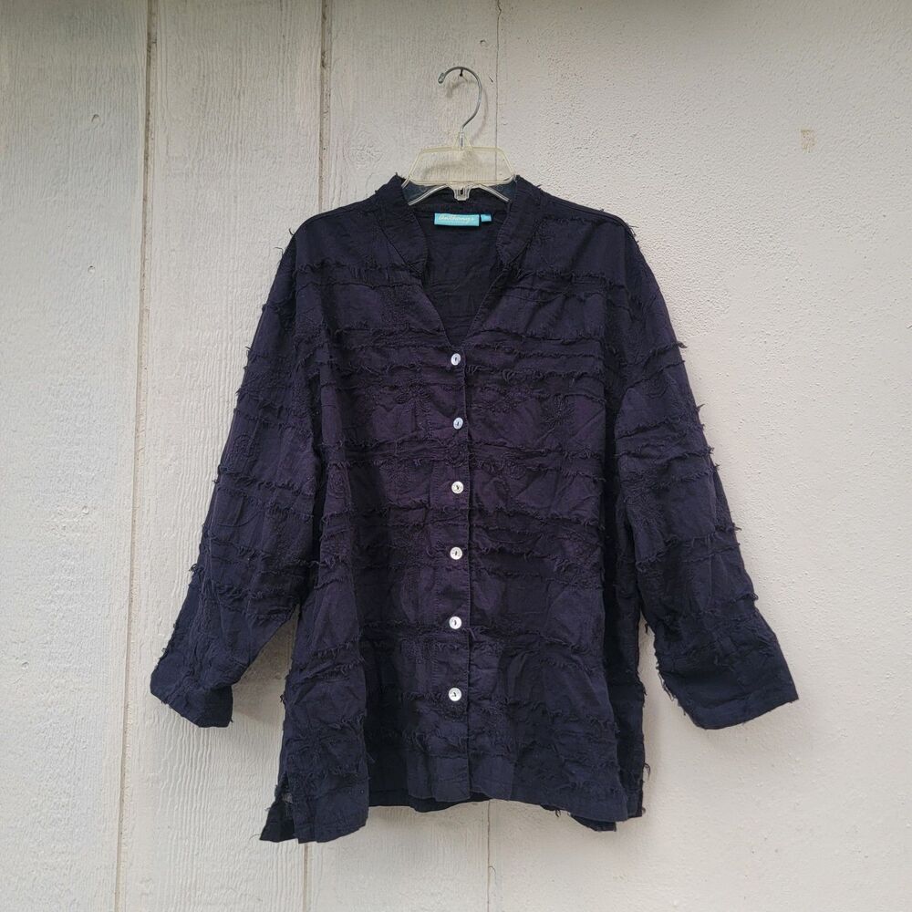 Womens Anthony's resort wear Black button front top sz XL cotton Gauzy Coastal - Picture 1 of 5